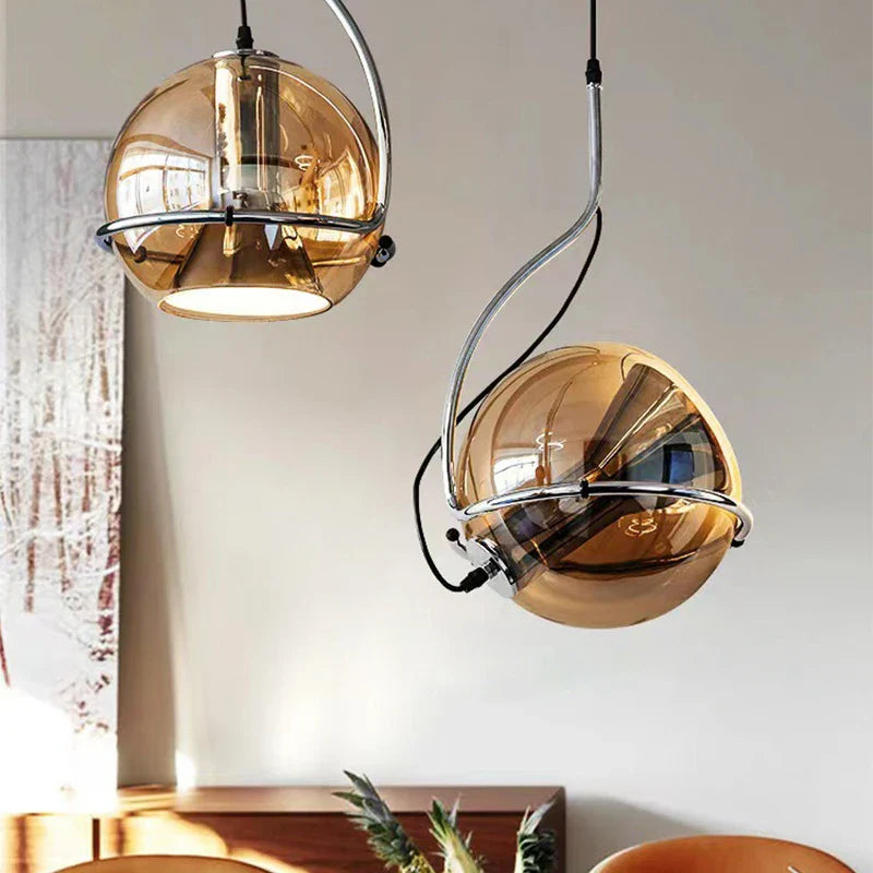 Afralia™ Amber Glass Pendant Light: Industrial Adjustable Angle Chandelier for Kitchen Bedroom Hallway