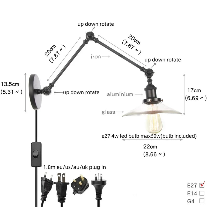 Afralia™ Swing Arm LED Wall Lights Industrial Loft Home Decor Bedroom Luminaire