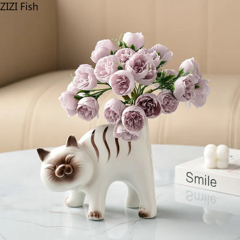 Siamese Kitten Ceramic Vase by Afralia™ - Table Decoration for Flowers