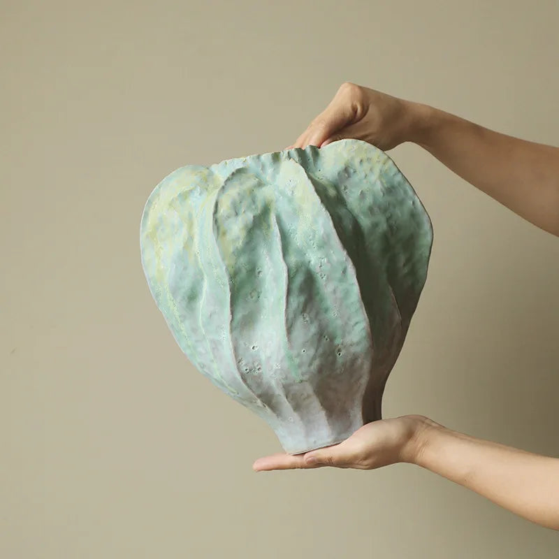 Afralia™ Geometric Ceramic Vase with Abstract Irregular Folds | Home Decor Handicrafts