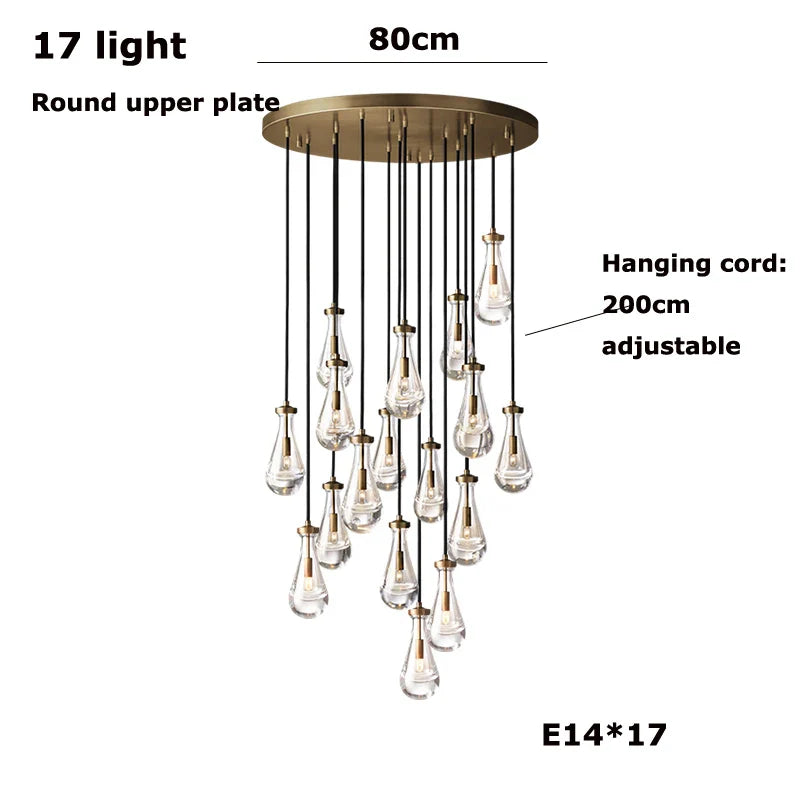 Afralia™ New Copper LED Pendant Light for Living Room and Hotel Staircase