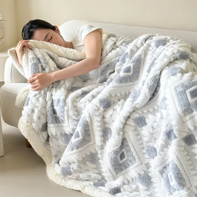 Afralia™ Luxury Jacquard Lamb Fleece Blanket | Soft Double-Layer Sofa Cover
