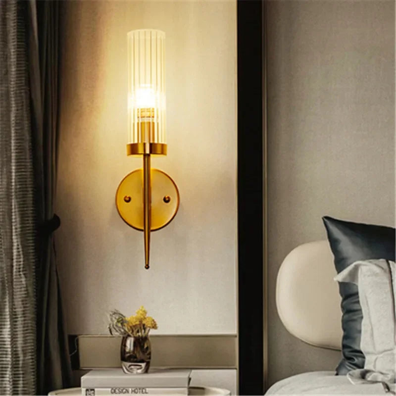 Afralia™ Nordic Golden Glass Wall Lamp Double Head Modern Style Lighting