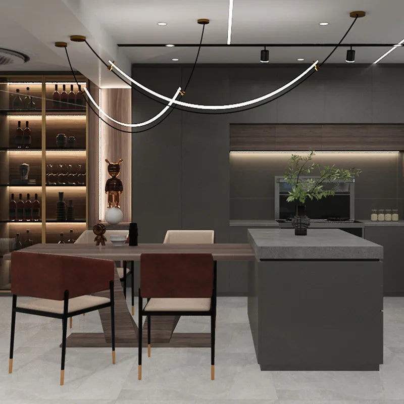 Afralia™ Long Curve Ceiling Chandelier for Modern Living Room and Villa Decor