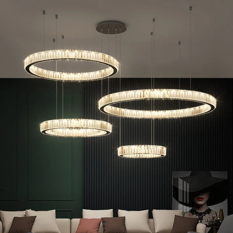 Afralia™ Luxury Steel Crystal Chandelier Dimmable LED Pendant Lights with Remote Control