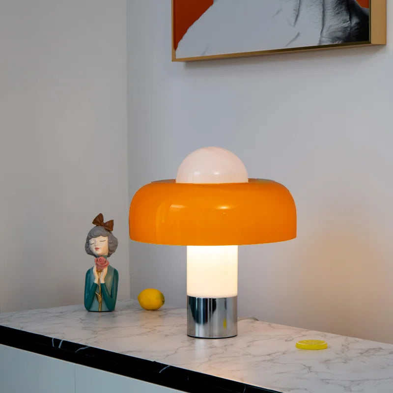 Afralia™ Orange Glass Mushroom Lamp Modern Bedroom Bedside Decorative Light