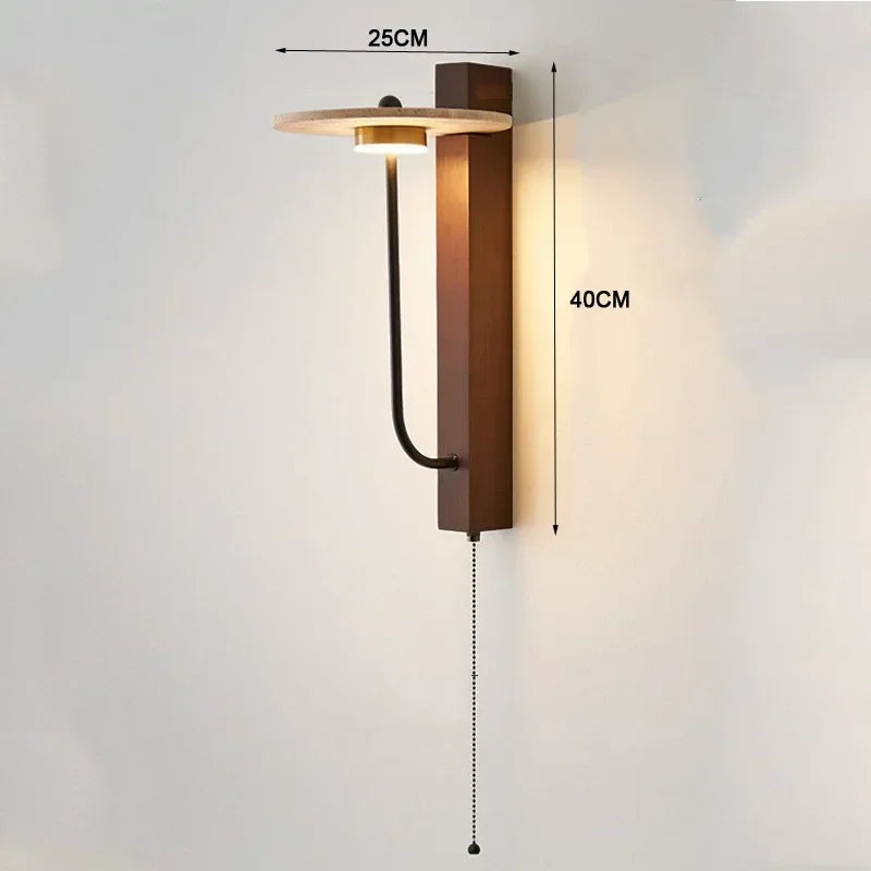 Afralia™ Retro Stone Bedside Wall Lamp in French Yellow Travertine Wood, Bedroom Hotel Wall Light