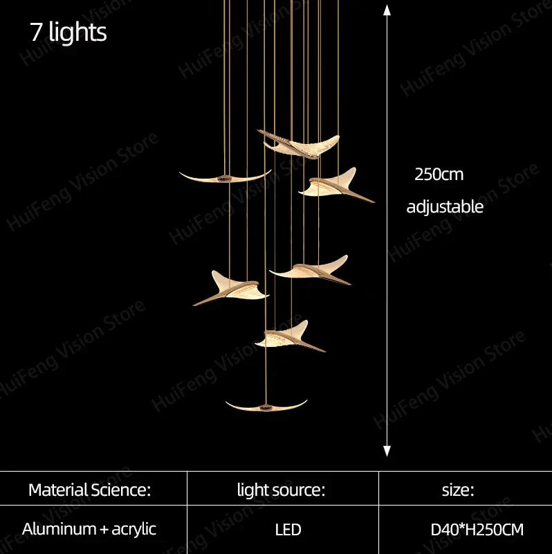 Afralia™ Gold Flying Bird LED Chandelier for Luxury Decor - Staircase, Dining Room, Villa