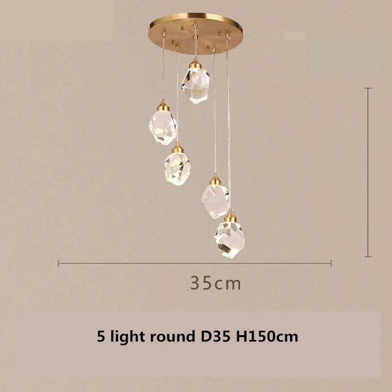 Afralia™ Luxury Copper LED Crystal Chandelier with Dimmable Lights