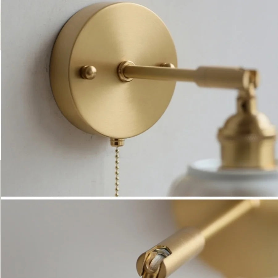 Afralia™ Ceramic Copper LED Wall Sconce Pull Chain Switch Reading Room Bedside Lamp