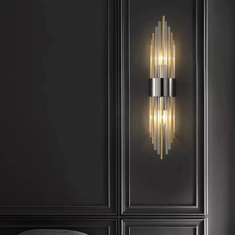 Afralia™ Clear Crystal LED Wall Lamp Stainless Steel Sconces for Bedroom Dining Room