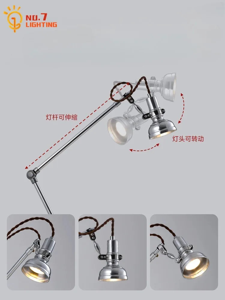 Afralia™ Swing Arm LED Table Lamp Industrial Retro Bedroom Study Desk Light