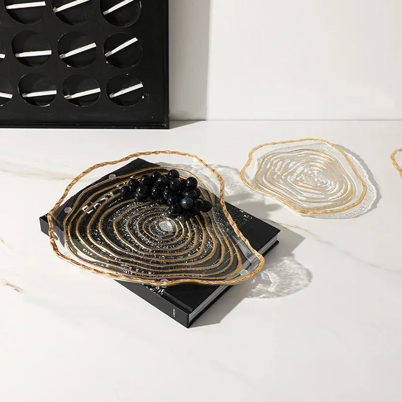 Afralia™ Gold Foil Glass Tray Geometric Fruit Plate Home Decor Accessory