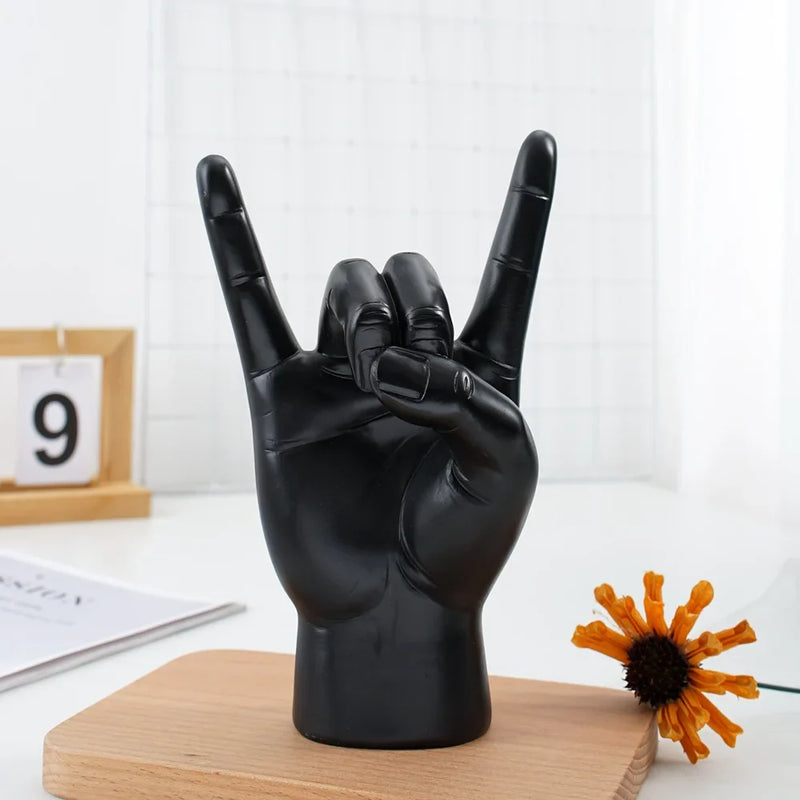 Afralia™ Gold Rock Hand Gesture Sculpture Figurine for Chic Home Decor