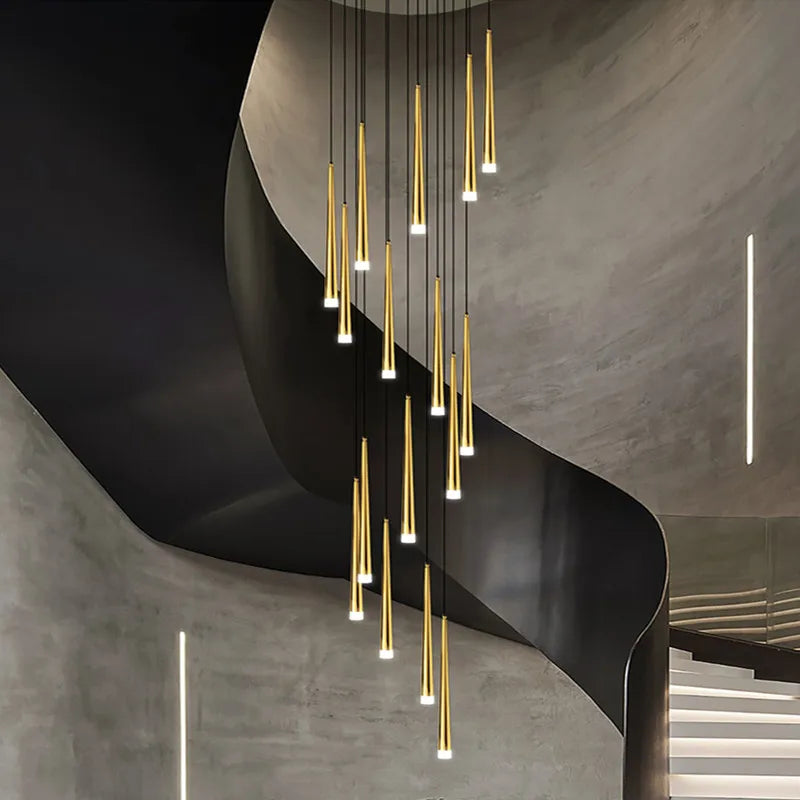 Afralia™ Loft Black LED Stair Chandelier for Modern Living Room and Restaurant