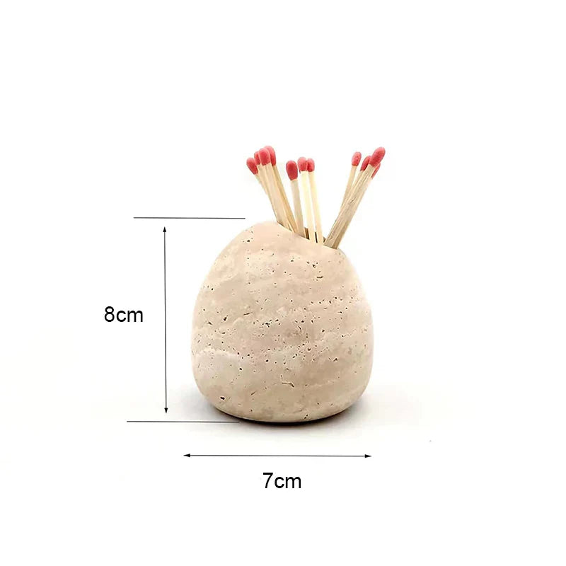 Afralia™ Travertine Matchstick & Toothpick Holder - Beige Home Decor