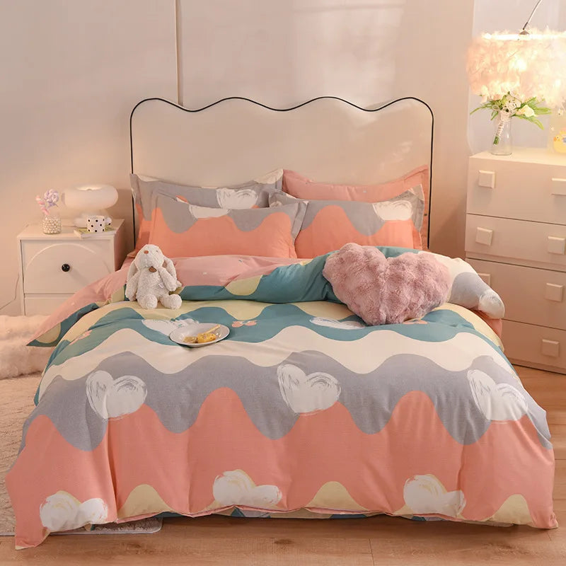 Afralia™ Flower Print Cotton Bedding Set: Warm & Cozy for Autumn/Winter comfort.