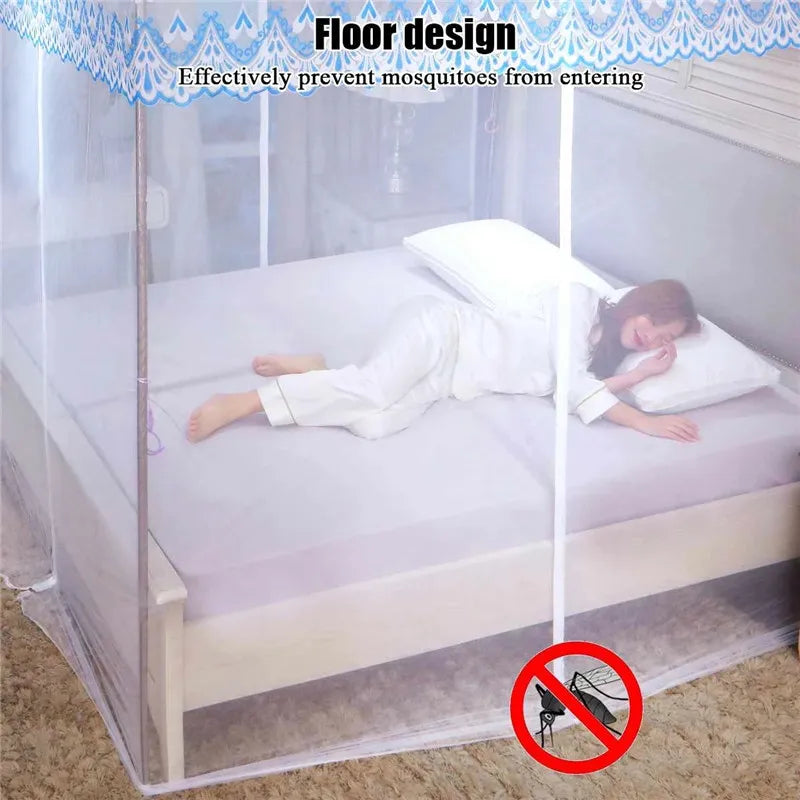 Afralia™ Square Lace Mosquito Net with Zipper Queen Size Bed Canopy Anti Insect Tent