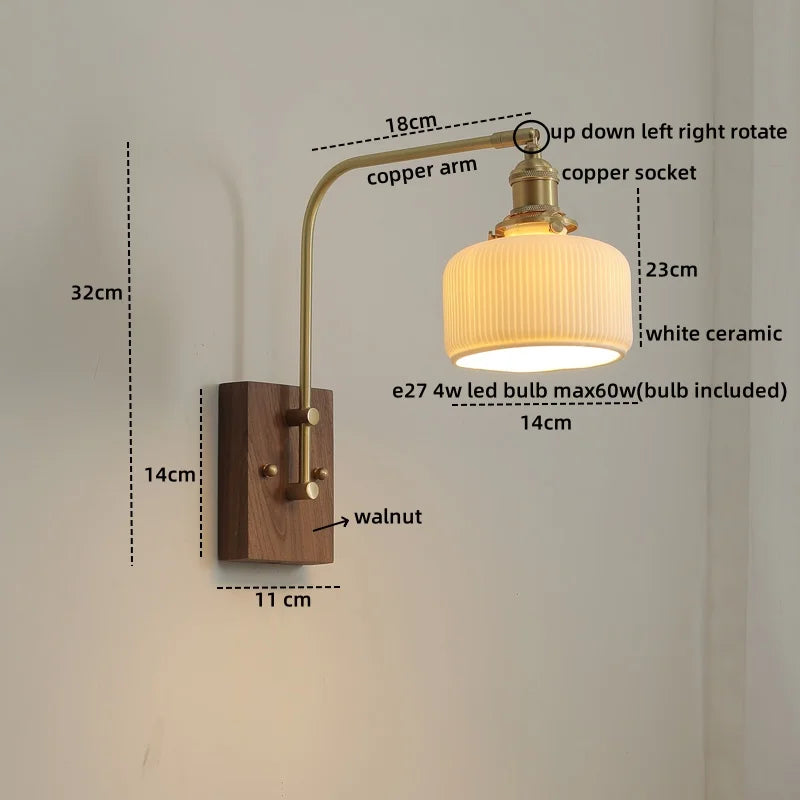 Afralia™ Glass Walnut LED Wall Lamp with Pull Chain Switch - Modern Home Decor