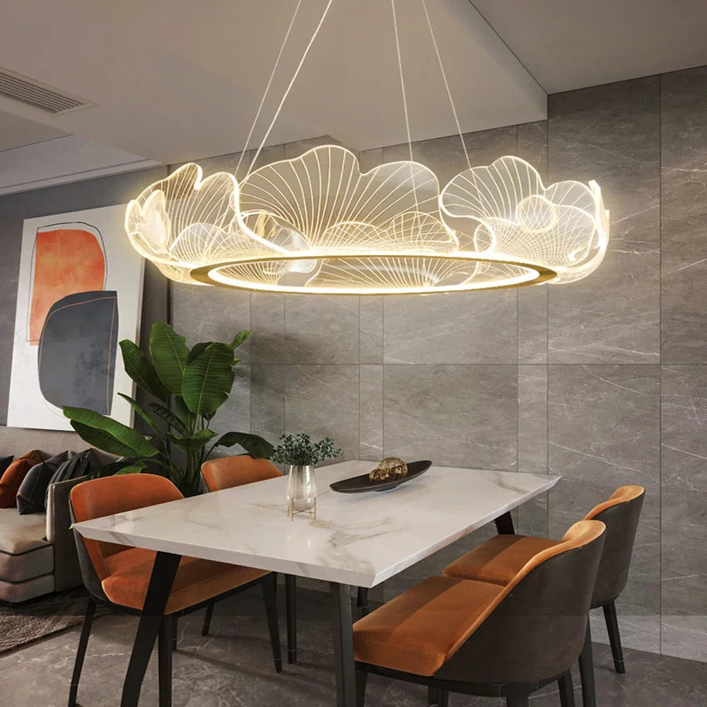 LED Lotus Leaf Ring Ceiling Chandelier by Afralia™ - Modern Living Room Dining Pendant Light