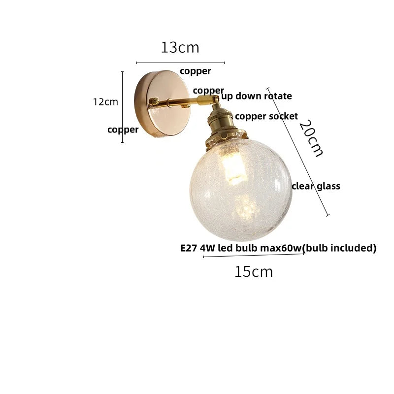 Afralia™ Glass Rotate Copper LED Wall Sconce - Modern Nordic Bedroom Study Lamp