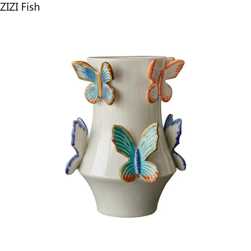 Afralia™ Butterfly Ceramic Vase: Decorative Pot for Flowers, Table Decoration, Room Aesthetic