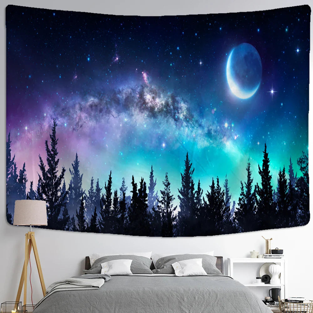Afralia™ Starry Night View Tapestry: Bohemian Psychedelic Mystery Wall Hanging for Home Aesthetics