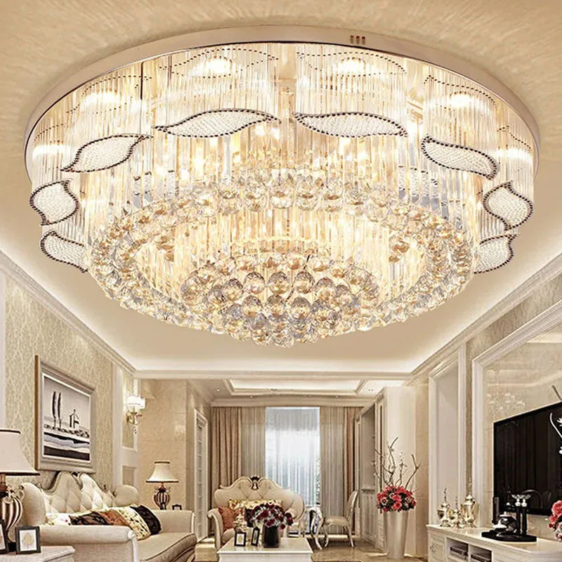 Afralia™ Gold Crystal LED Ceiling Lamp for Living Room Bedroom Hotel Luxury Lighting