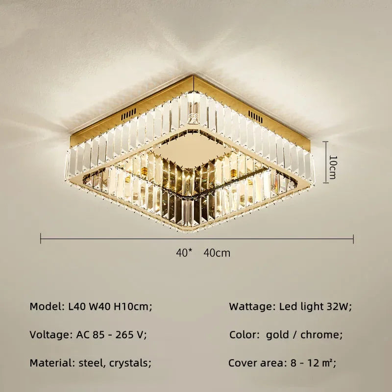 Afralia™ Square Steel Crystal Led Ceiling Light Fixture for Living Room Decor