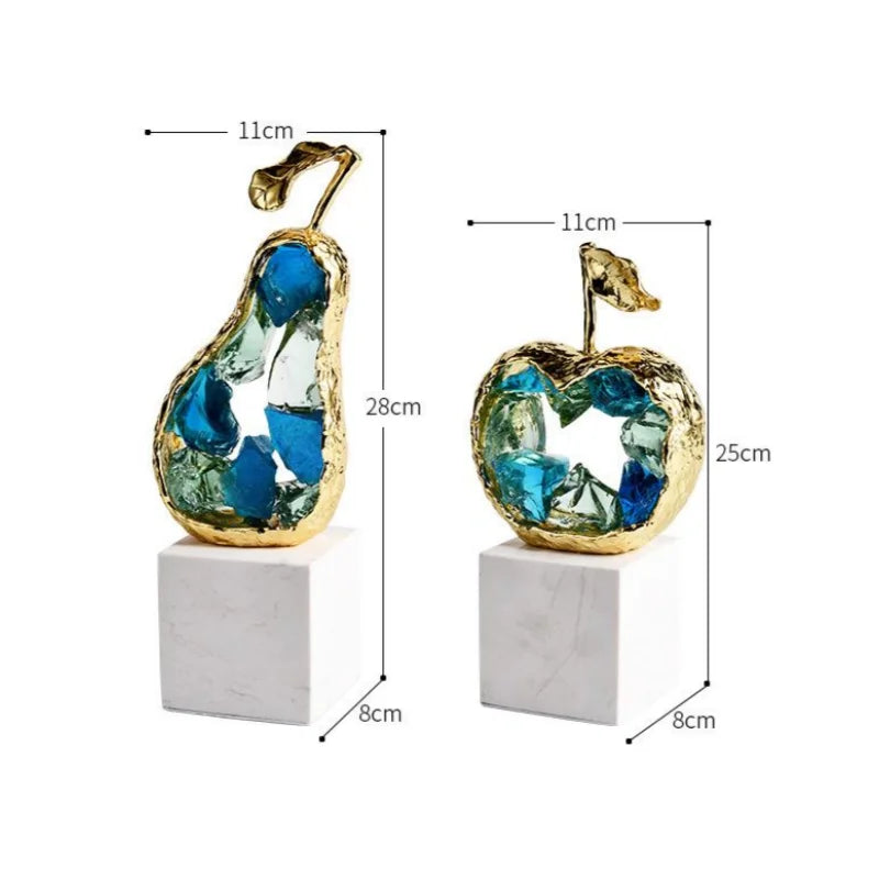 Afralia™ Crystal Fruit Sculpture Set: Golden Apple & Pear Handicrafts for Home Decoration
