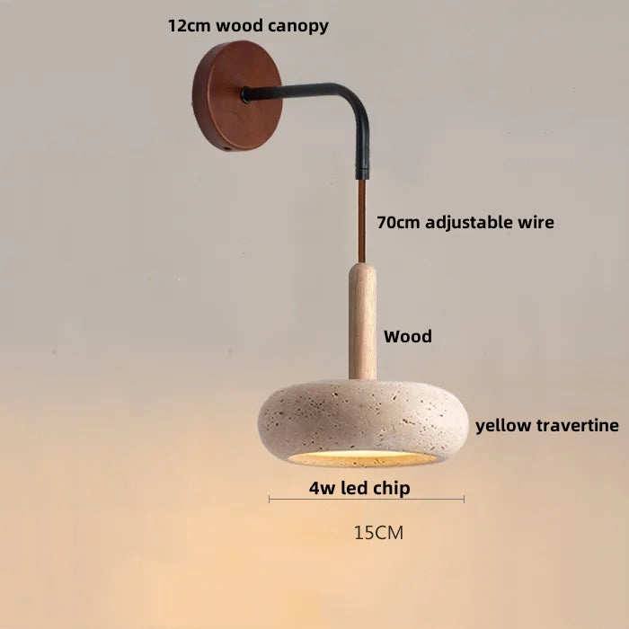Afralia™ Nordic LED Wood Wall Sconce Yellow Travertine Bedside Lamp for Modern Home