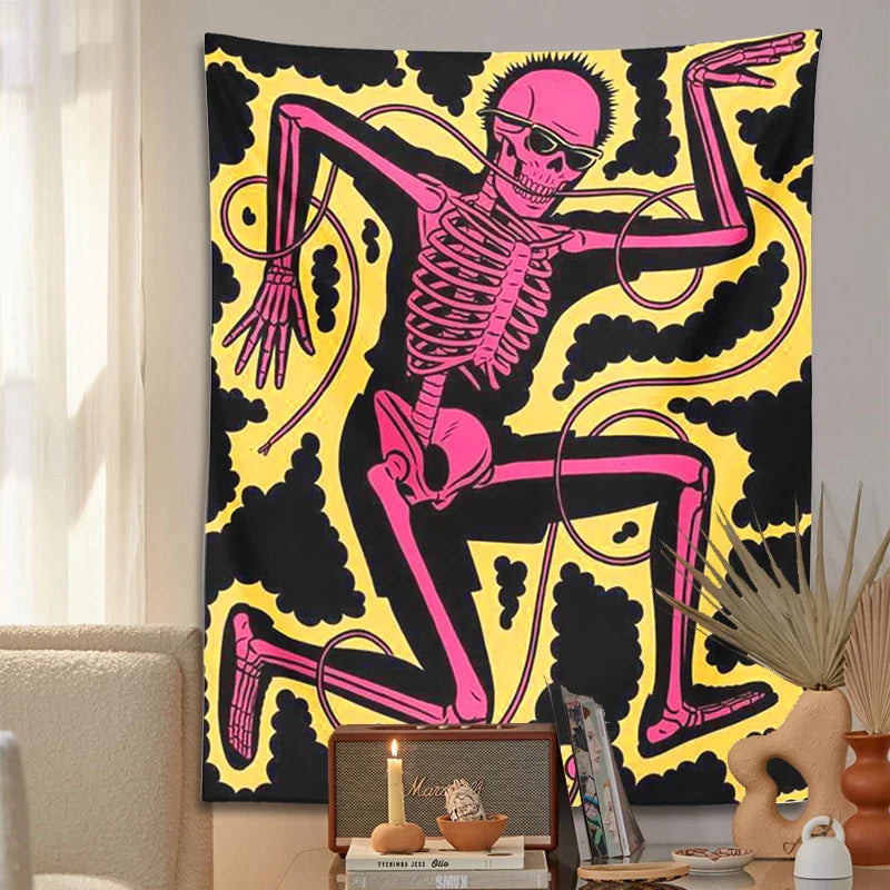 Afralia™ Skeleton Electric Shock Dance Hippie Tapestry - Home Decor & Wall Hanging