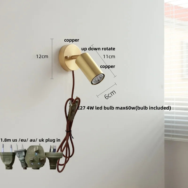 Afralia™ Nordic LED Wall Lamp Rotate Walnut Pull Chain Switch Mirror Light