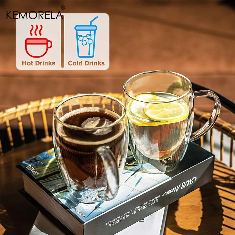 Afralia™ Double Wall Glass Coffee Mug Set - Enjoy Your Favorite Beverages in Style