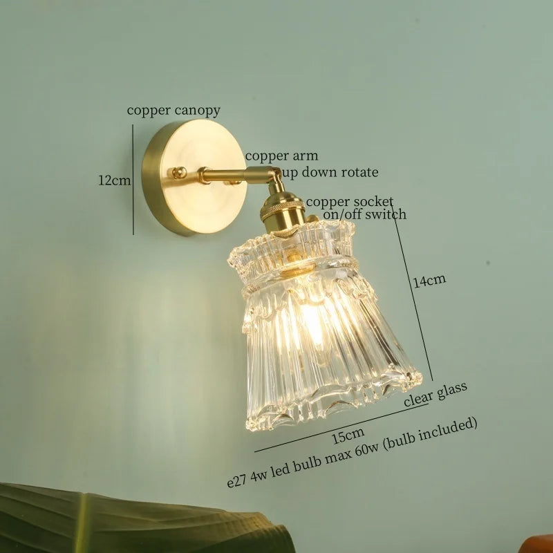 Afralia™ Nordic Glass LED Wall Lamps Copper Arm Wandlamp