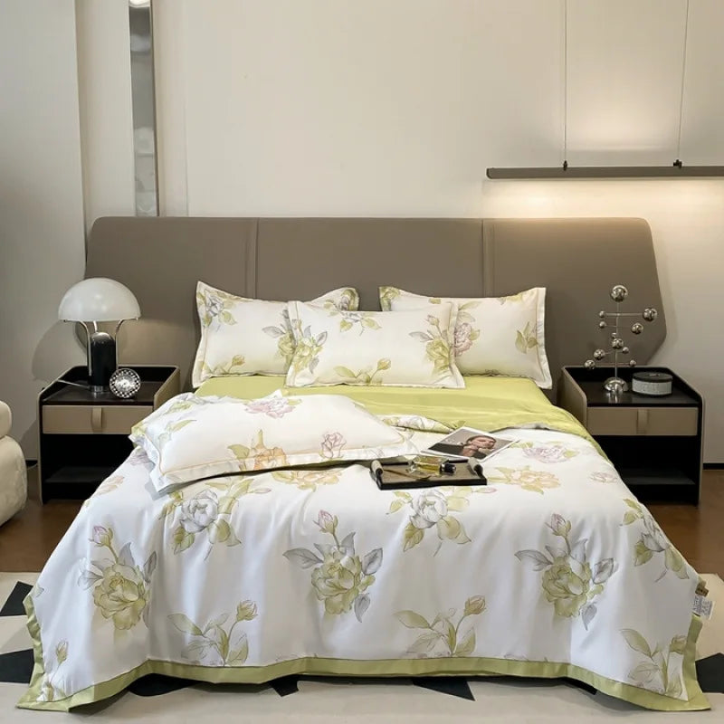 Afralia™ Tie-Dye Floral Satin Blanket Comforter: Super Soft Cooling Quilt for Bedding