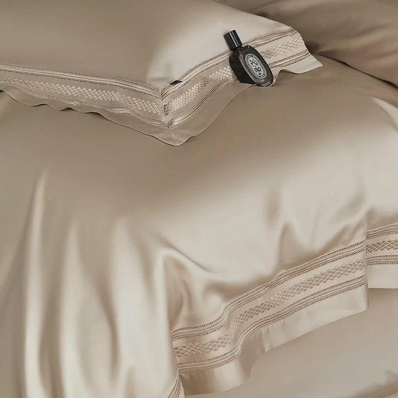 Afralia™ Luxury Embroidery Wide Edge Bedding Set in Soft Lyocell Fabric