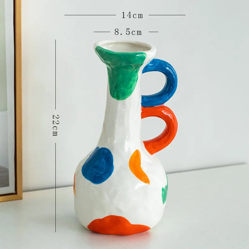 Afralia™ Vintage Ceramic Vase with Handle for Floral Arrangement and Home Decoration
