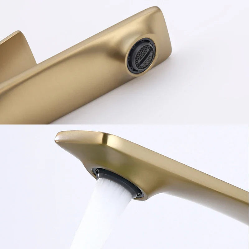 Afralia™ Modern Gold Black Basin Faucet Mixer Tap Brass Hot Cold Water Sink Tap