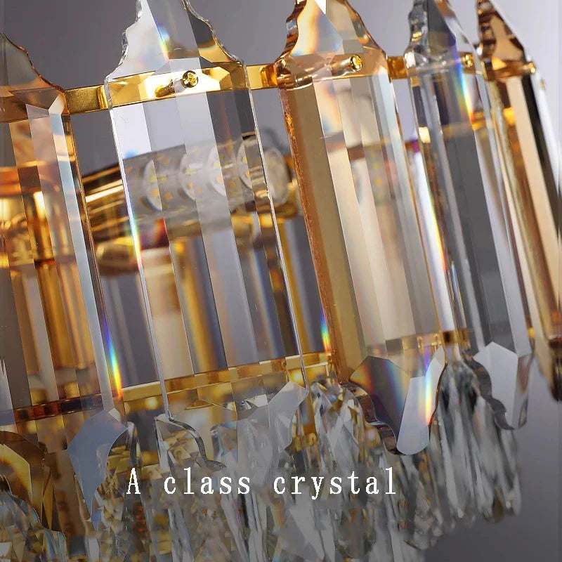 Afralia™ Gold Amber Crystal Chandelier Lights Modern Room Decor Hanging Lamp