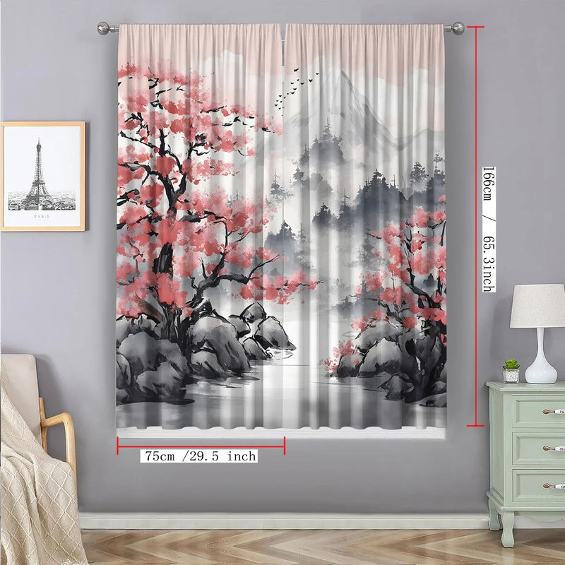 Afralia™ Snow Seeking Plum Blossom Curtains: Kitchen, Living Room, Balcony Curtains With Pole Bag