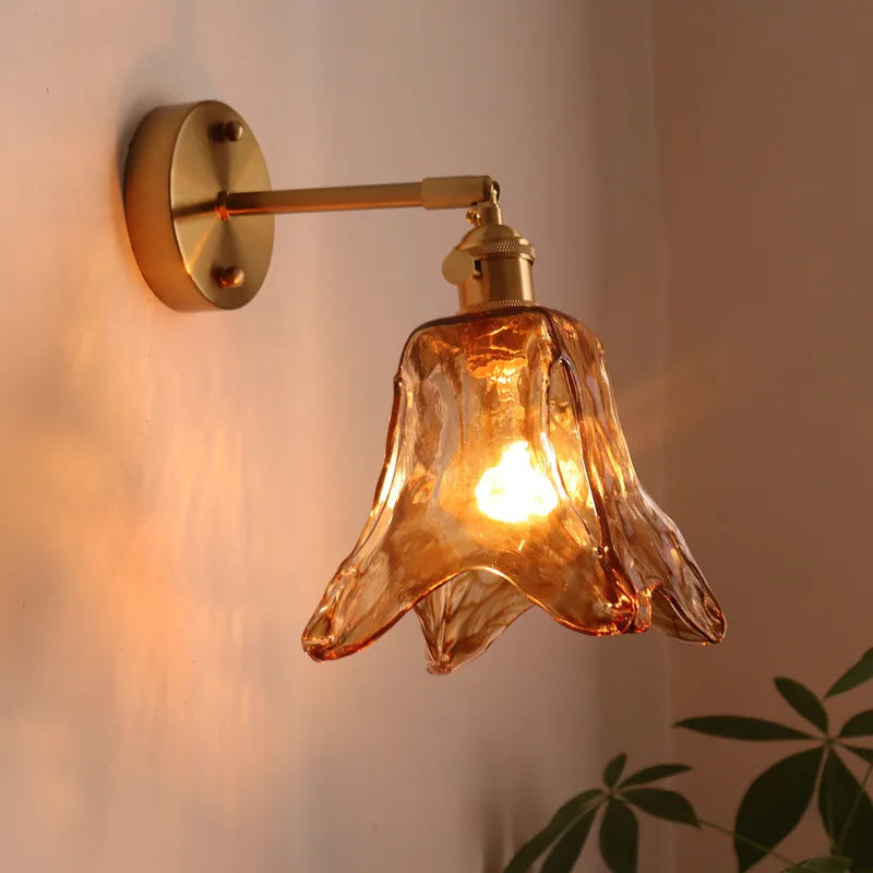 Afralia™ Japanese Style LED Wall Lamps Living Room Coffee Balcony Stair Light Copper Glass