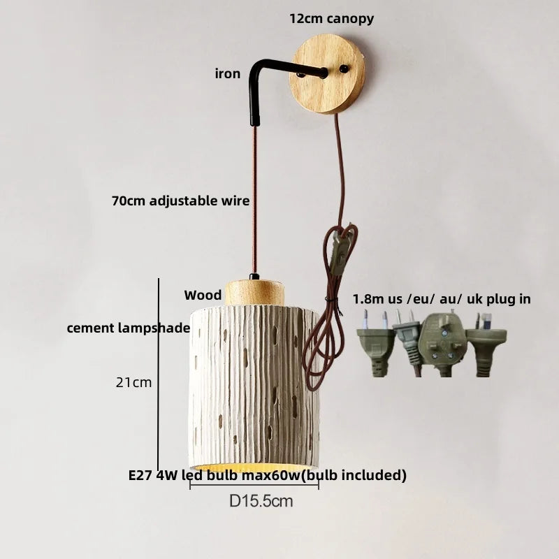 Afralia™ Cement Shade Wood LED Wall Sconce Light Fixture for Home Decor