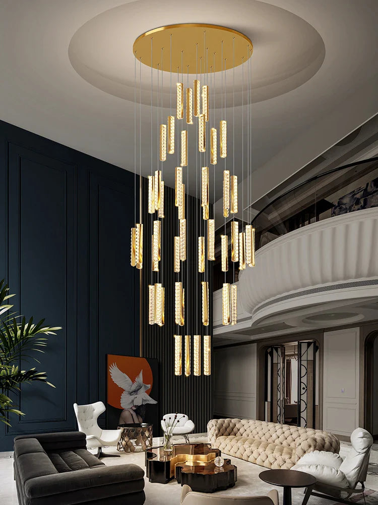 Afralia™ Modern Crystal Chandelier Villa Lighting - Chrome Gold Stainless Steel Dining Table LED Chandelier