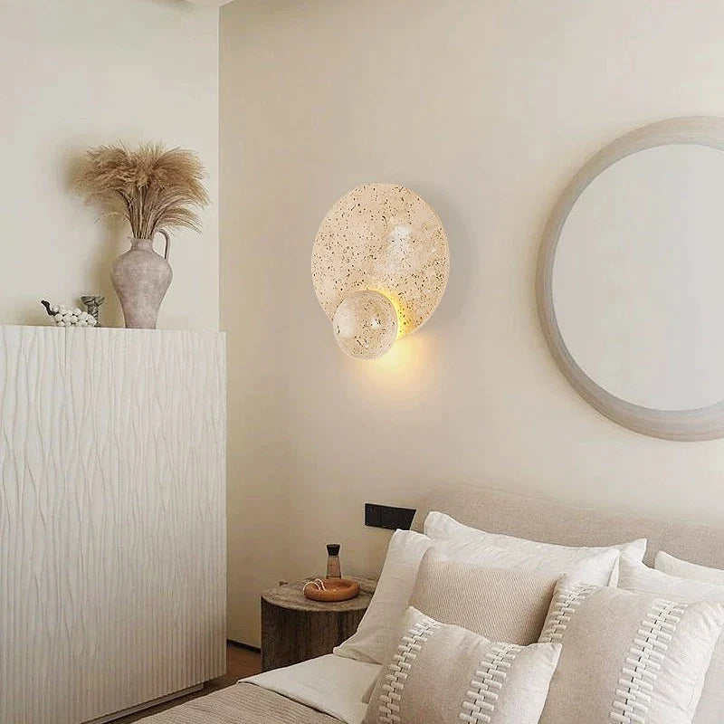 Afralia™ Nature Stone Round Wall Lamp: Nordic Modern Lighting for Bedroom, creating Wabi-sabi Atmosphere