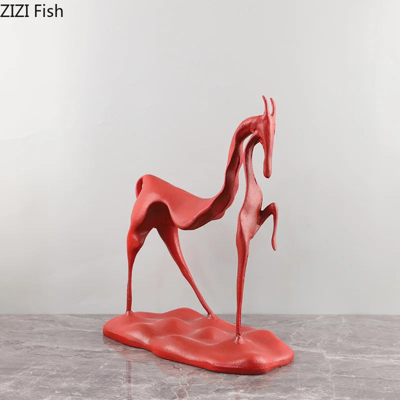 Afralia™ Cast Iron Horse Sculpture Modern Desk Decor Minimalist Room Artistic Craft Figurine