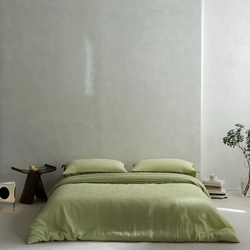 Afralia™ 100% Cotton Foam Yarn Bedding Set with Solid Color Jacquard Design