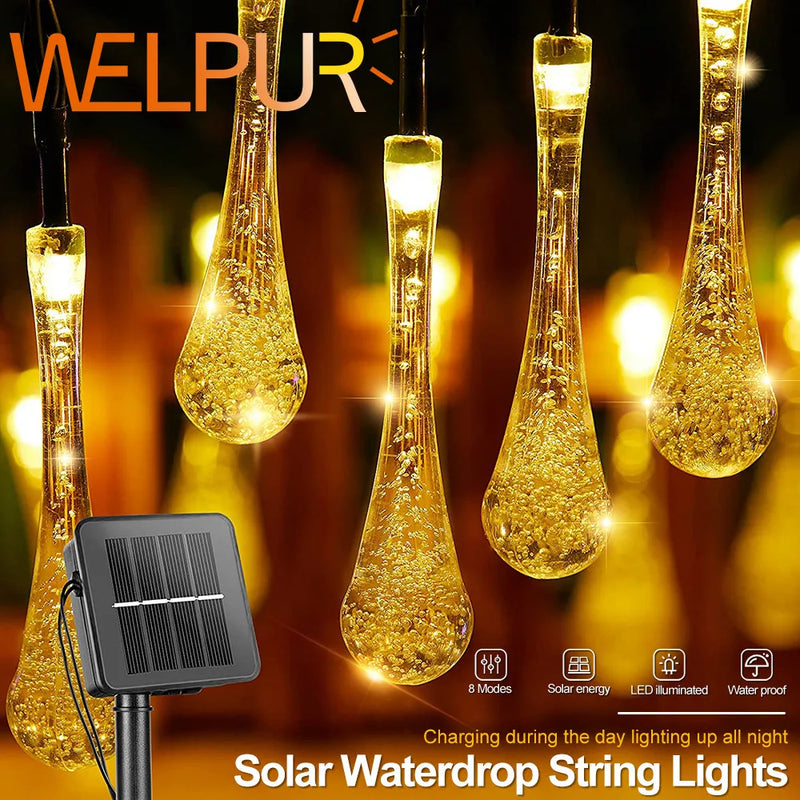 Afralia™ Solar Waterdrop Fairy Lights: 8 Modes, Waterproof Outdoor String Lamp for Christmas Garden Decor.