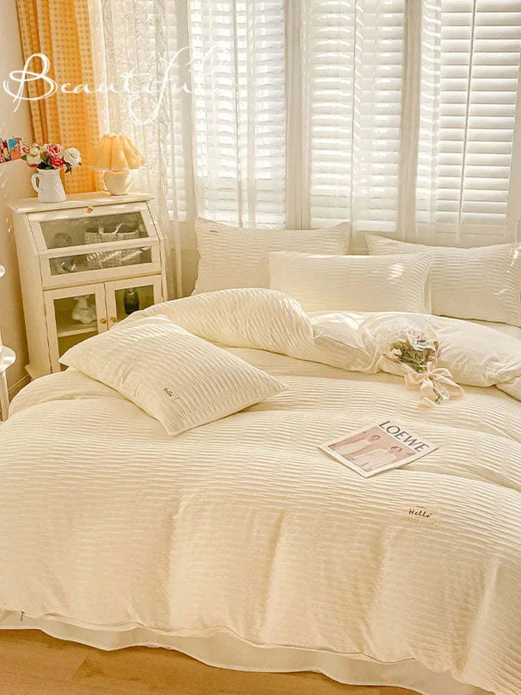 Afralia™ Bubble Yarn Fabric Full Bedding Set with Duvet Cover, Sheet, Quilt, Pillowcase