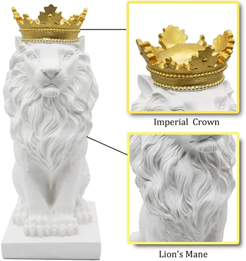 Resin Crown Lions Statue Handmade Artwork Gift Home Office Decor Living Room Afralia™